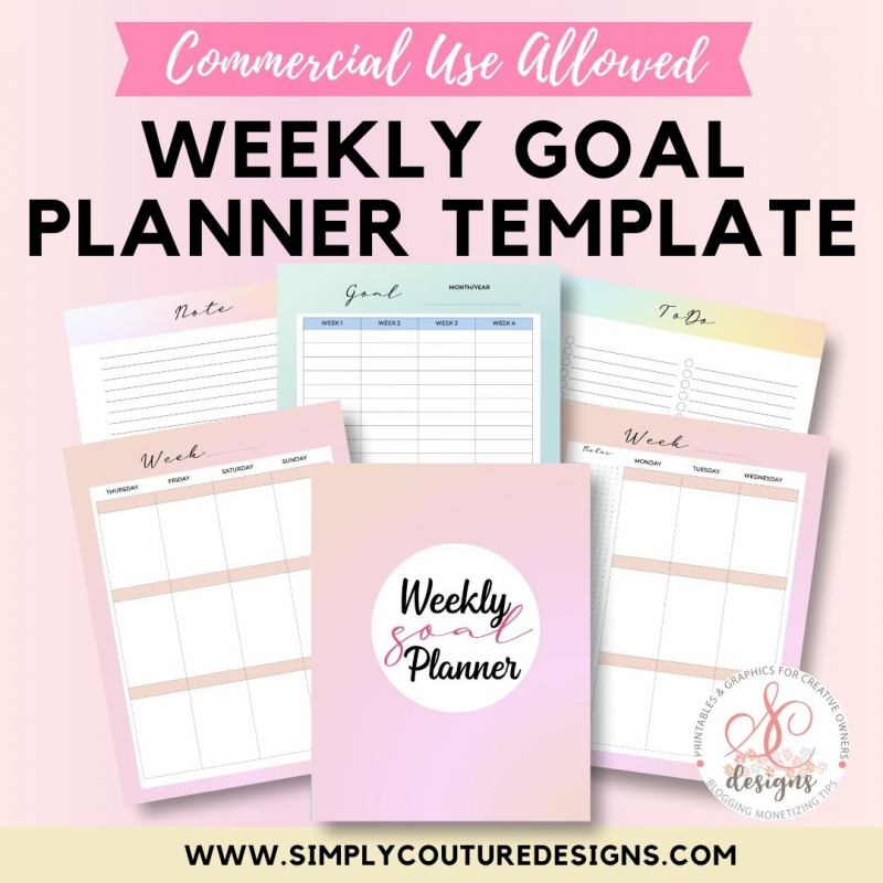Weekly Goal Planner Template PLR Commercial Use